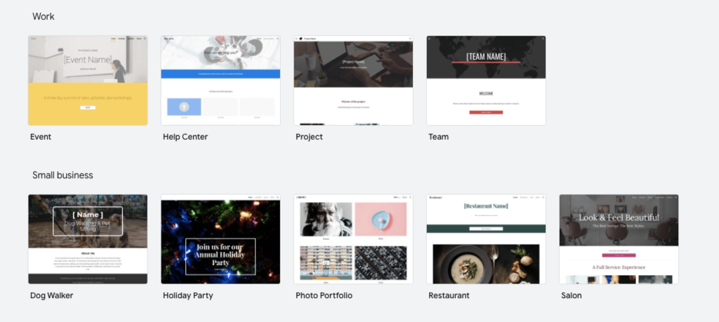 Google Sites's template collection