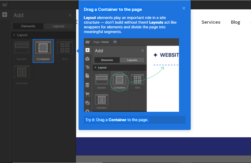 webflow design interface
