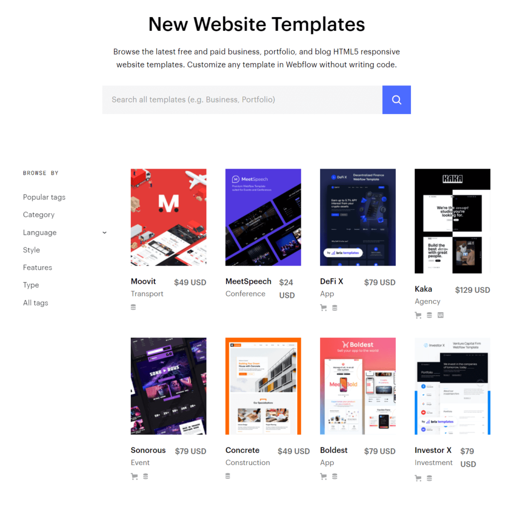 Webflow template collection