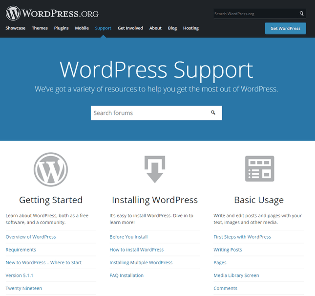 wordpress support page overview