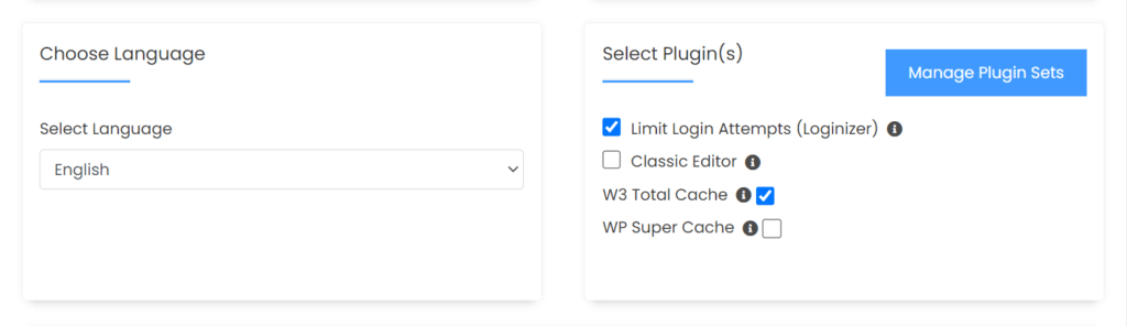 choosing a language and managing plugins for WordPress site from cPanel